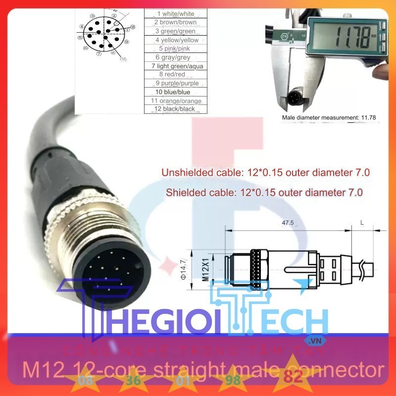 Đầu Nối M12 Đực Vuông Góc 8P - Dùng Cho Cảm Biến Quang, Tiệm Cận | IP67