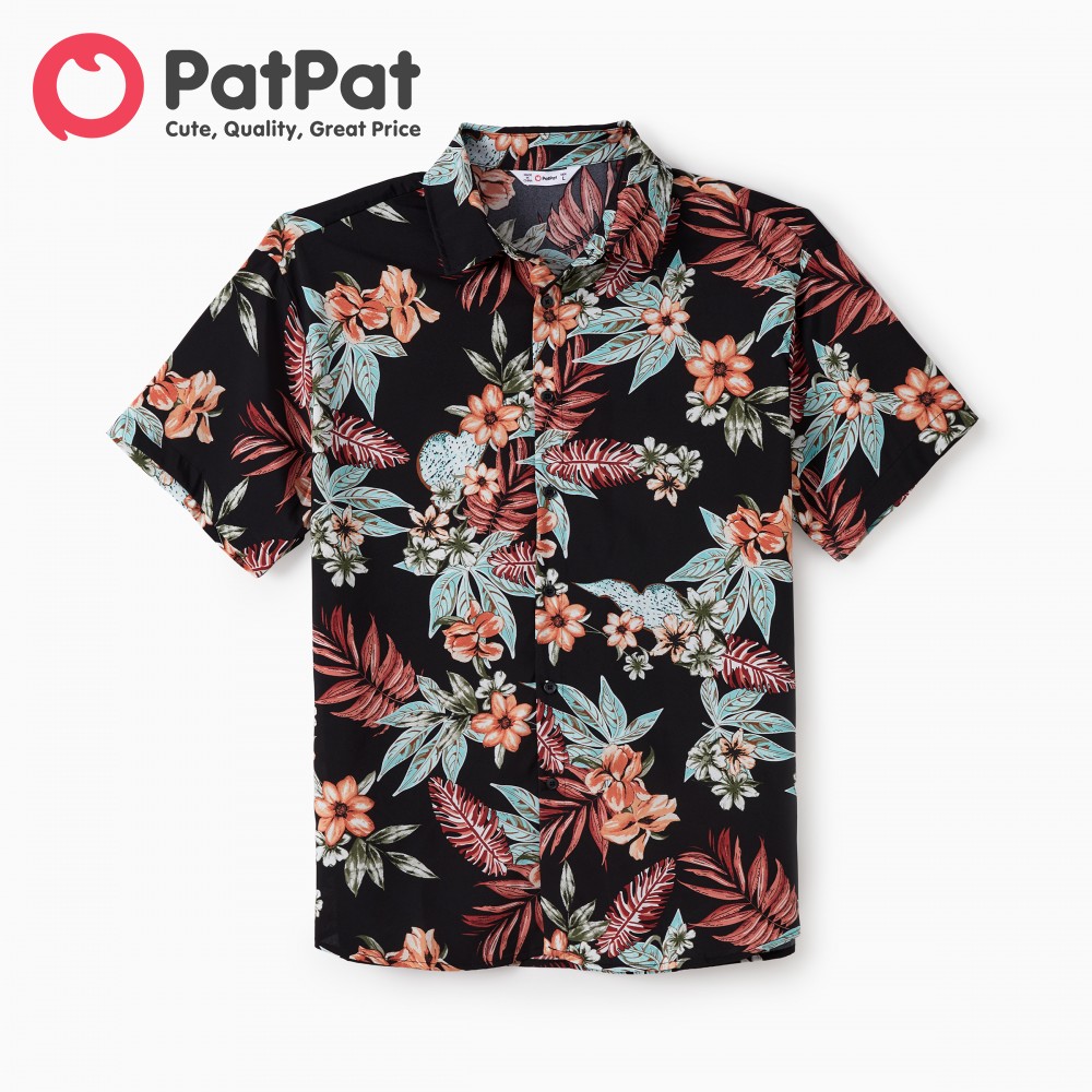 Patpat bộ đồng phục gia đình bộ đồng phục váy chữ A áo đi biển hoa hoặc chéo