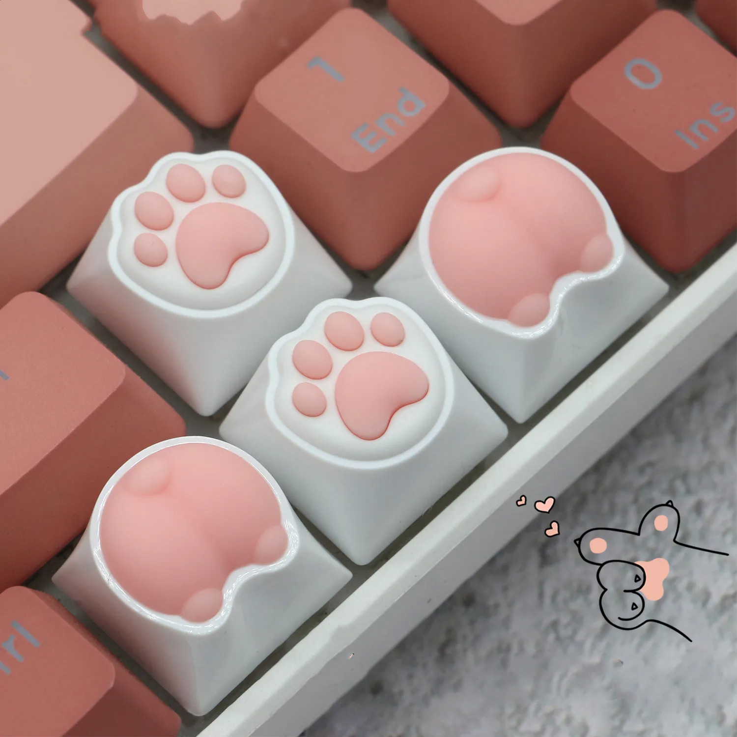 Cute Cat Paw Keycaps For Mechanical Keyboard Cherry MX Switch DIY Custom Key Cap Soft ABS Keycup Artisan Pink Color 60
