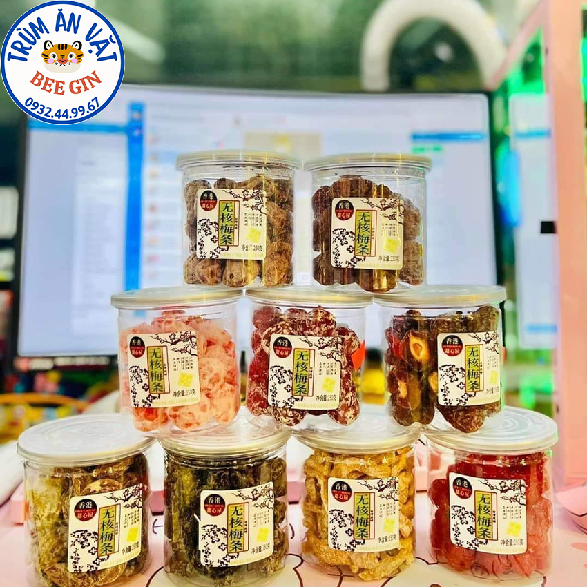 Ô mai xí muội vị nho, trần bì, đào vàng, mụi mặn, mận vàng đài loan 240g k40 - ăn vặt beegin
