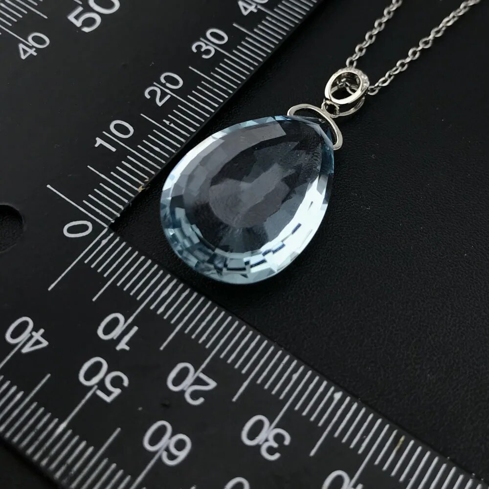 [Pottf] CSJ mới Aquamarine Mặt dây chuyền Sterling 925 bạc tạo ra đá quý 18*26mm Topaz Vòng cổ cho dự tiệc cho nữ trang sức sinh nhật Quà Tặng