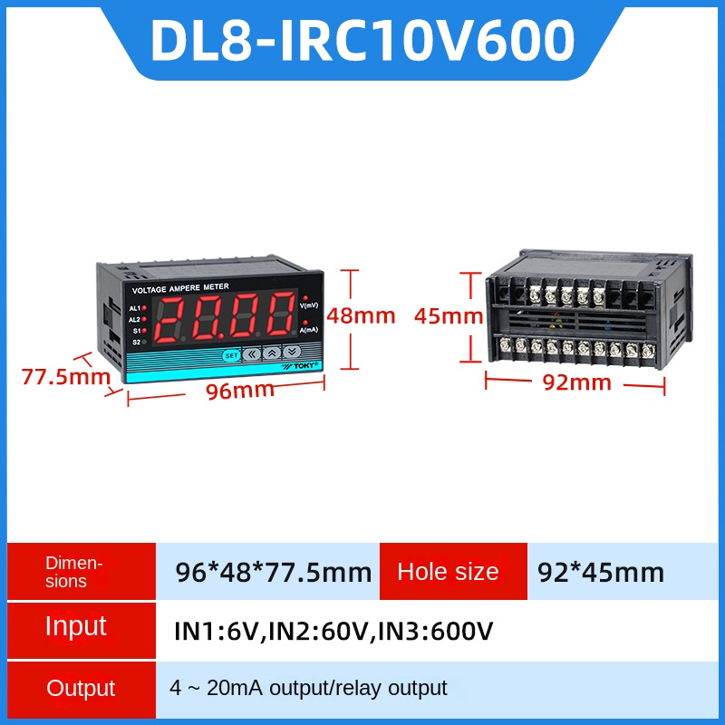 DL8-IRC10V600 | Đồng Hồ Đo Điện Áp & Dòng Điện TOKY - Tùy Chọn Khác DL8-IAACT/RC10AACT/IRC18V600/IV600/RC18DACT | Hỗ Trợ 24V | Đa Dạng Phạm Vi Đo