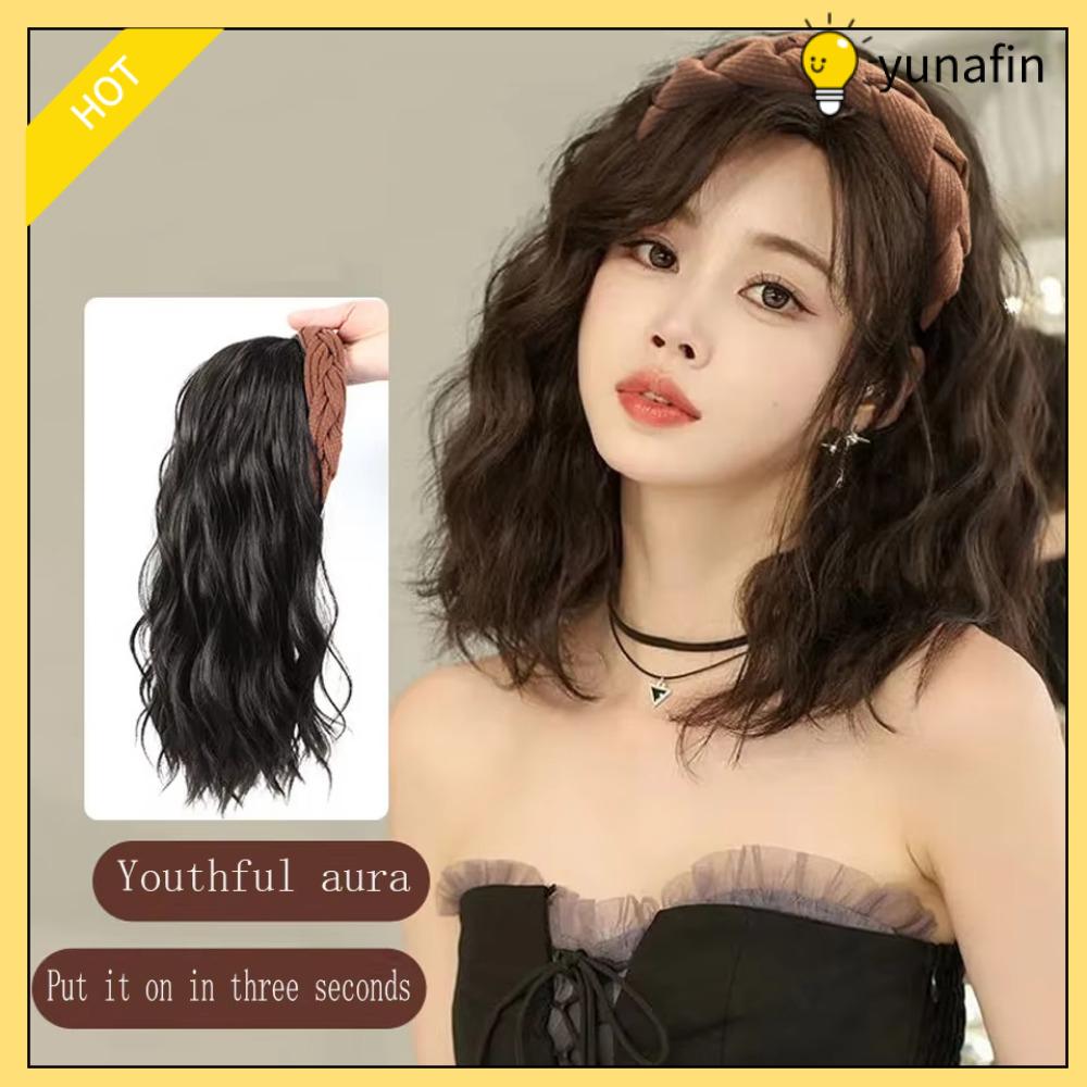 YUNAFIN Lượn sóng dài Băng đô xoăn Tự nhiên Nối tóc Kẹp tóc giả Dễ thương Hình chữ U Sợi tổng hợp Phụ nữ
