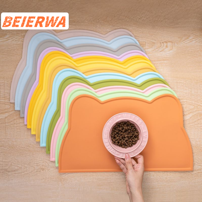 BEIERWA แผ่นรองอาหารสัตว์เลี้ยงรูปหูแมว ทำจากซิลิโคน กันน้ำ ไม่ลื่น ทำความสะอาดง่าย เหมาะสำหรับแมวและสุนัข ราคา 69 บาท*ส่งฟรี