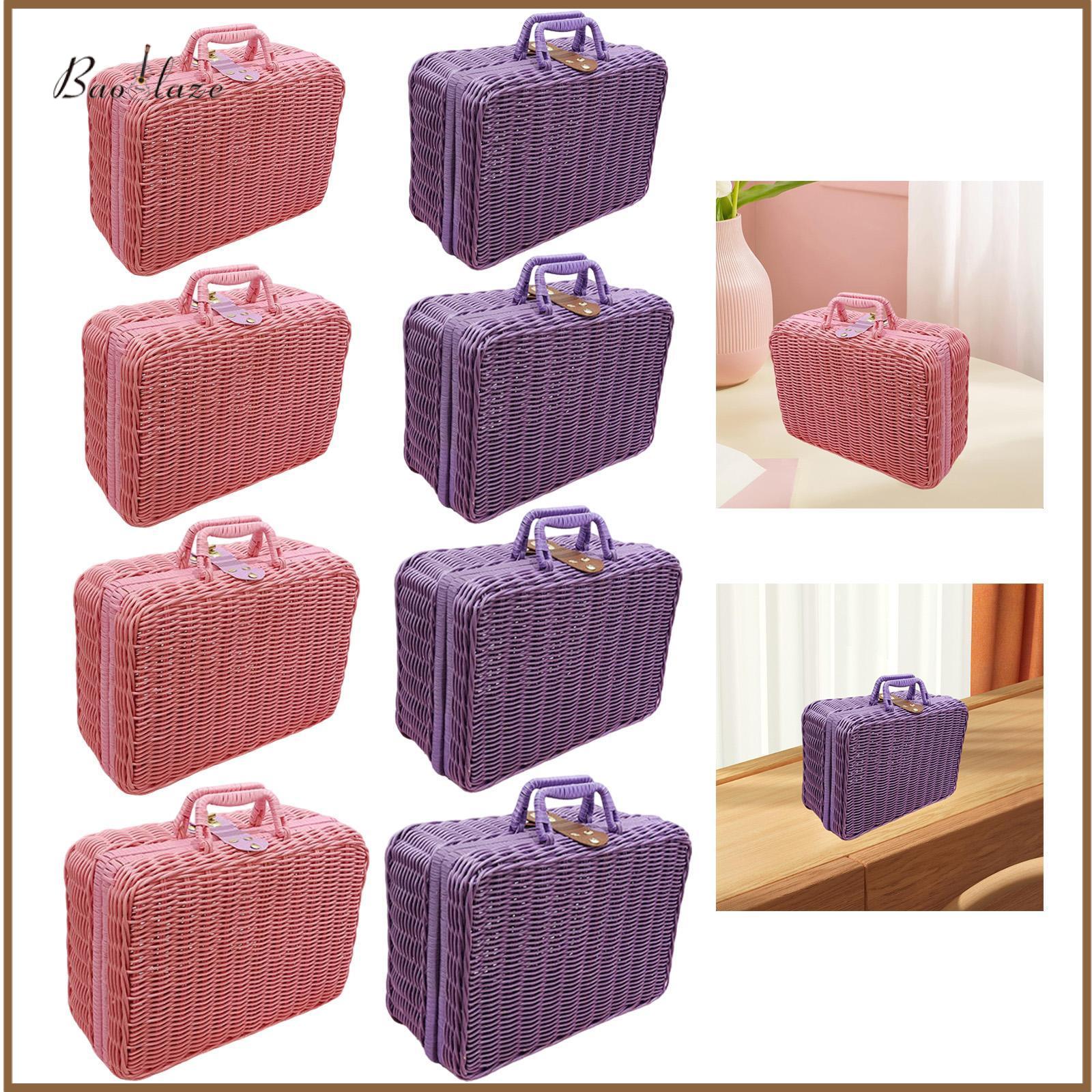 Woven Suitcase Makeup Case Rustic Photo Prop Gift Box Portable Picnic Suitcase for Travelling Shelf Desk Household Bathroom ราคา 656 บาท*ส่งฟรี