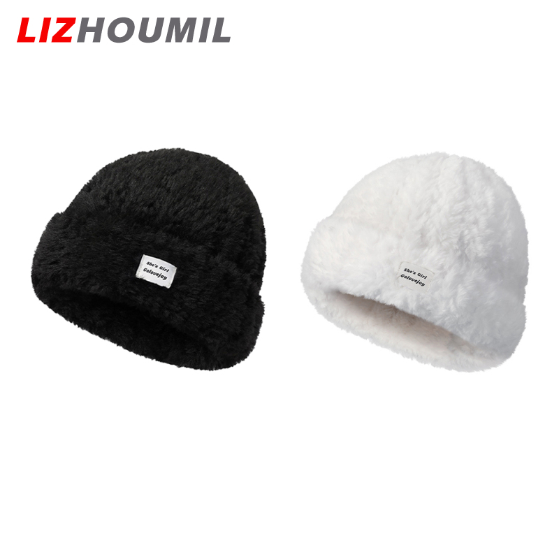 LIZHOUMIL Women Fashion Cute Plush Hat DMZ95 Thickened Skullcap Female Stylish Solid Color Beanie Hats Casual Winter Outdoor Bonnet Caps ราคา 141 บาท*ส่งฟรี
