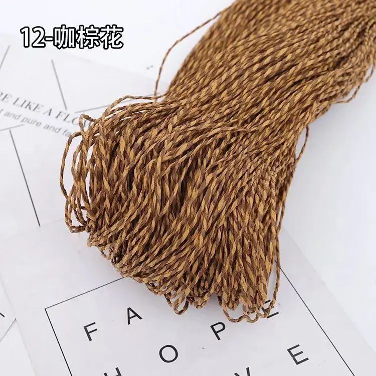 UJ 200g 2ply Cotton Raffia Yarn for Hand Crochet Knitting Summer Hats Bags Diy Straw Sandals Fluffy Paper Grass Thread Beige Yellow