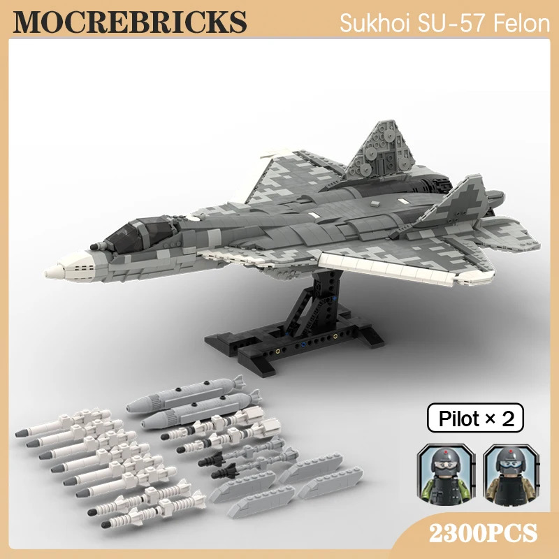 Chiến tranh thế giới thứ hai vũ khí quân sự tên lửa đứng bộ Sukhoi SU-57 Ferron Fighter MOC khối máy