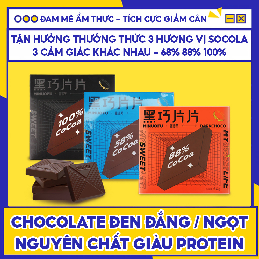 GIÁ DÙNG THỬ Hộp 60g Combo 3 vị Dark Chocolate 100% 88% 58% Kẹo Socola đen