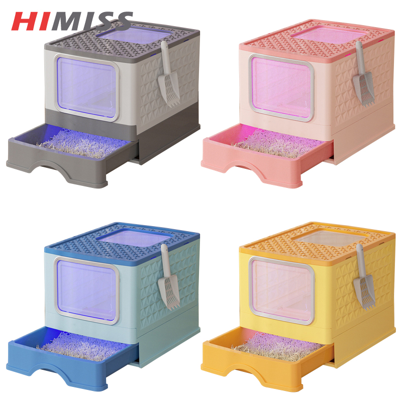 HIMISS Cat Litter Box Enclosure, Front Entry, Top Exit, Drawer Type Litter Box With Cat Litter Scoop, UV Lamp Irradiation Odor Control Anti-Splashing Enclosed Cat Potty ราคา 1,190 บาท*ส่งฟรี