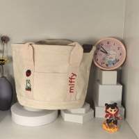 ELACCENT Miffy Cartoon Canvas Tote Bag for Women Casual Everyday Handbag with Zipper Closure and Phone Pocket