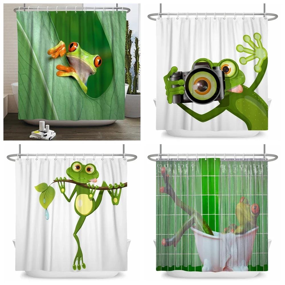 Original Funny Frog Cartoon Shower Curtain Sets Leaf Animal Creative Children Bathroom Decor Waterpr