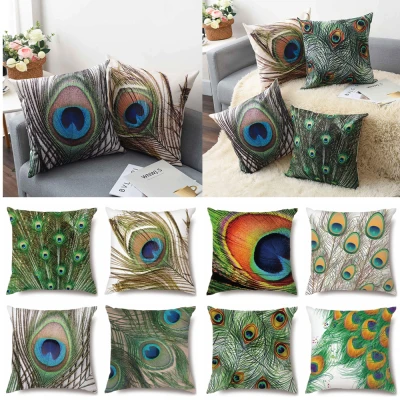 IGTX Multicolor Couch/Bed/Car Indoor Outdoor Home Decoration Peacock Feather Pillow Covers Cushion Pillow Case Linen Decorative Couch