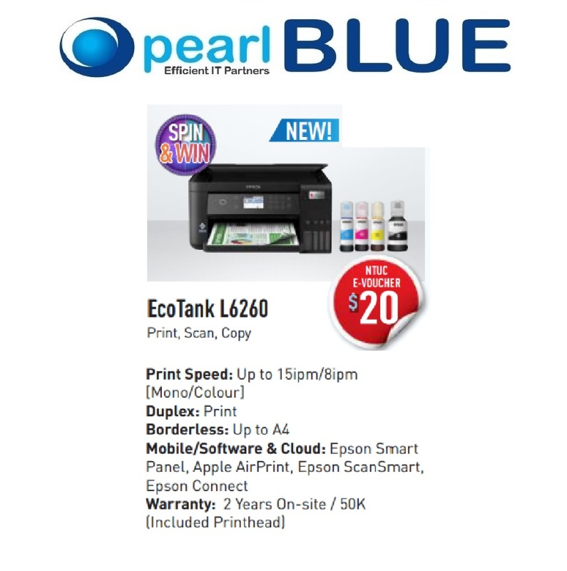 READY STOCK] Epson EcoTank L6260 A4 Wi-Fi Duplex All-in-One Ink Tank  Printer Singapore