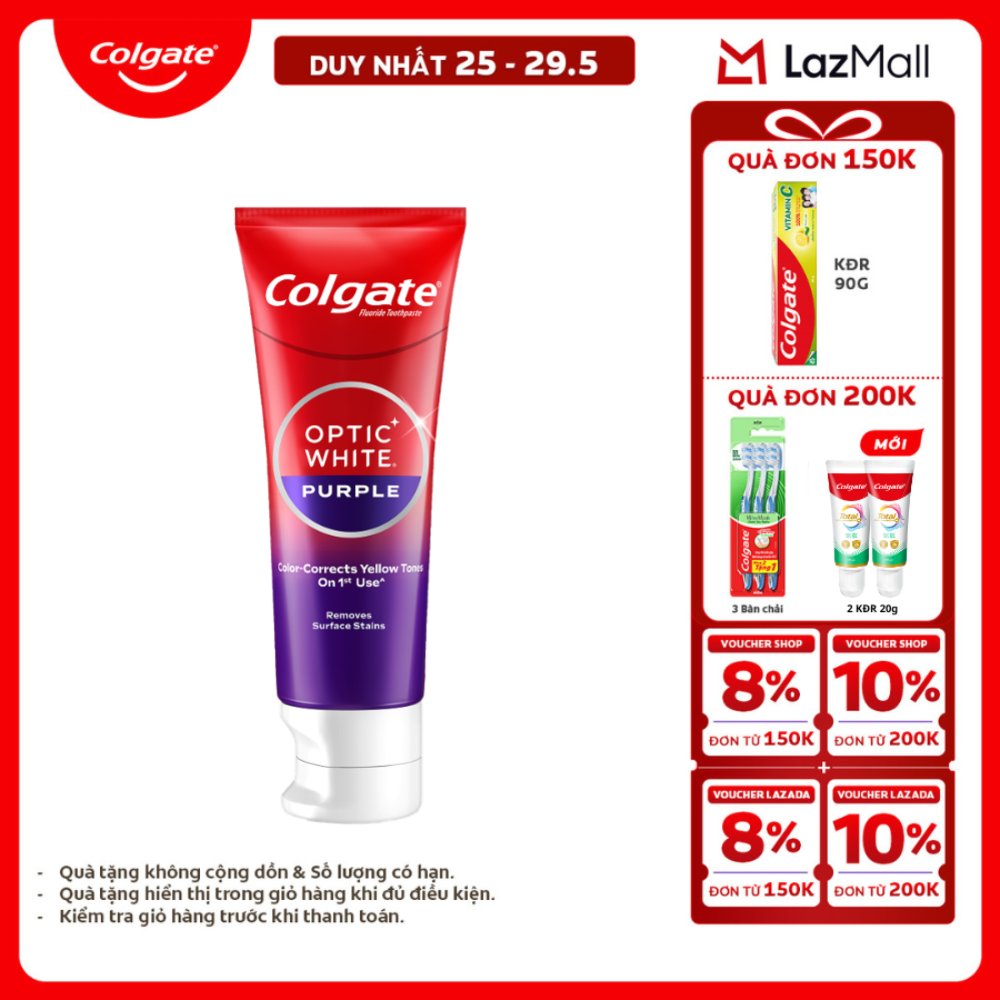 [Chỉ 25-29.5_X2 Voucher giảm 20%] Kem Đánh Răng Colgate trắng răng Optic White Purple 100g - công nghệ sắc tím, hiệu chỉnh sắc vàng trên răng