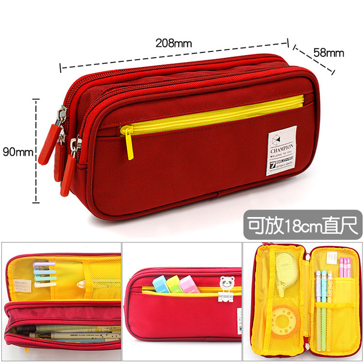 Large capacity stationery box, double-layer multifunctional Korean version, primary and secondary school student pencil case, custom printing