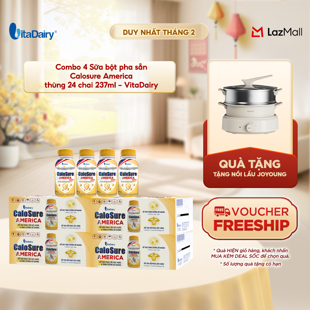 Combo 4 Sữa bột pha sẵn Calosure America thùng 24 chai 237ml - VitaDairy