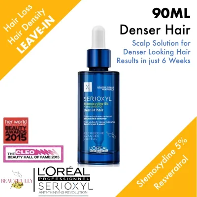 L’Oreal Professional Serioxyl Denser Hair 90ml - RESVERATROL (New Improved Formula) - Scalp Care for Hair Loss Thinning Hair Hairfall Hairloss Tonic (L’Oréal LOreal)