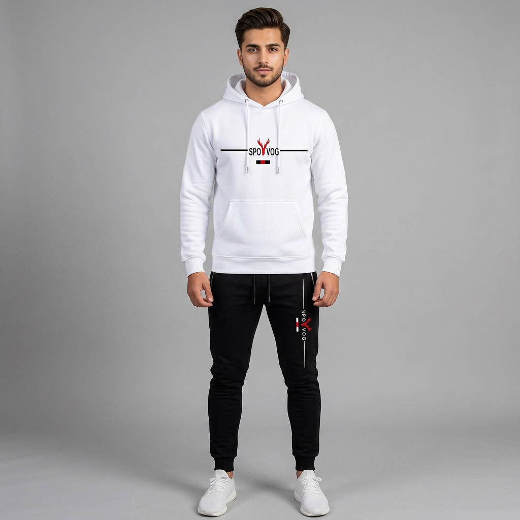 REVIBE - White Trendy Printed Tracksuit For Men - Hoodies For Men