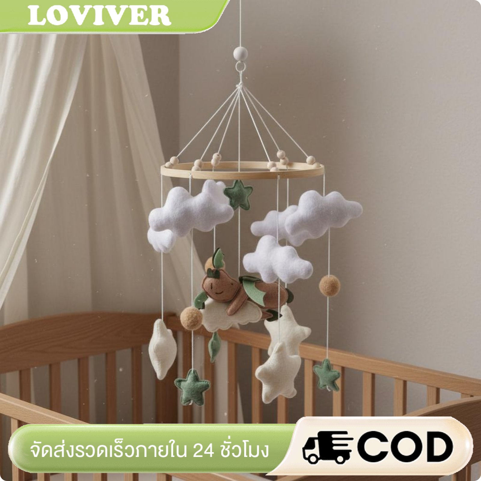 Loviver Easy to Hang Felt Crib Mobile Developmental Cloud Crib Mobile Gender Neutral Nursery Decor Eco-Friendly for Babies Newborns