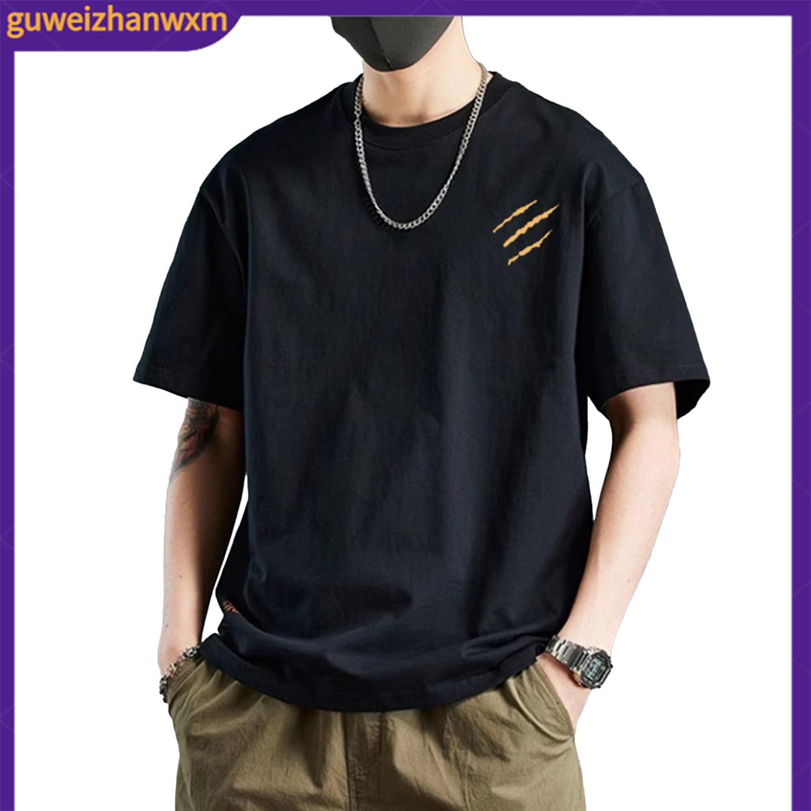 Loose Fit Men T-shirt Beach Wear T-shirt Men's Cotton Blend T-shirt Casual Solid Color Crew Neck Summer Tee Breathable Loose Fit Shirt for Daily Wear Beach Street Fashion