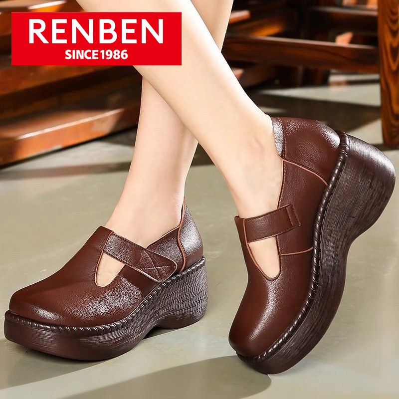  RENBEN nền tảng mới Giày nữ phong cách giày da tất cả các trận đấu giày cho các mẹ giản dị 