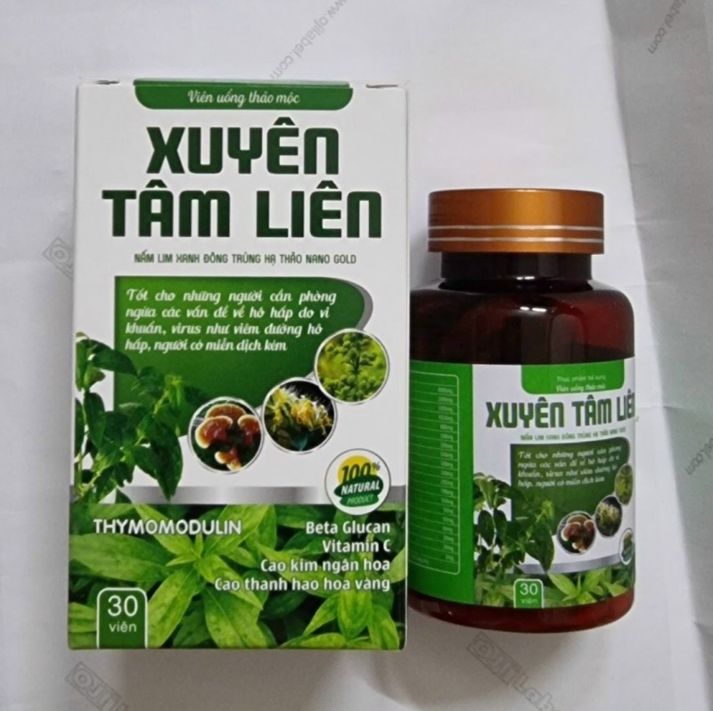 [Combo2] Hộp Viên uống Xuyên Tâm Liên nâm lim xanh đông trùng hạ thảo Nano gold - kháng khuẩn , nâng cao hệ miễn dịch , hỗ trợ các vấn đề về hô hấp - lọ 30 viên giá rẻ