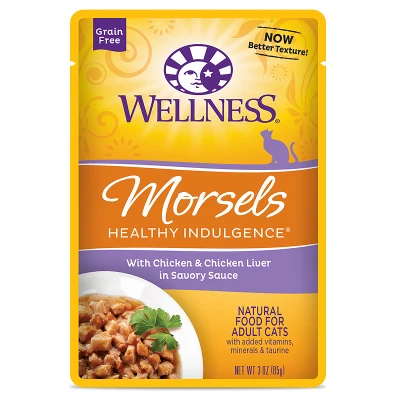 6 Pouches - Wellness Cat Indulgence Morsels Chicken & Liver 3oz