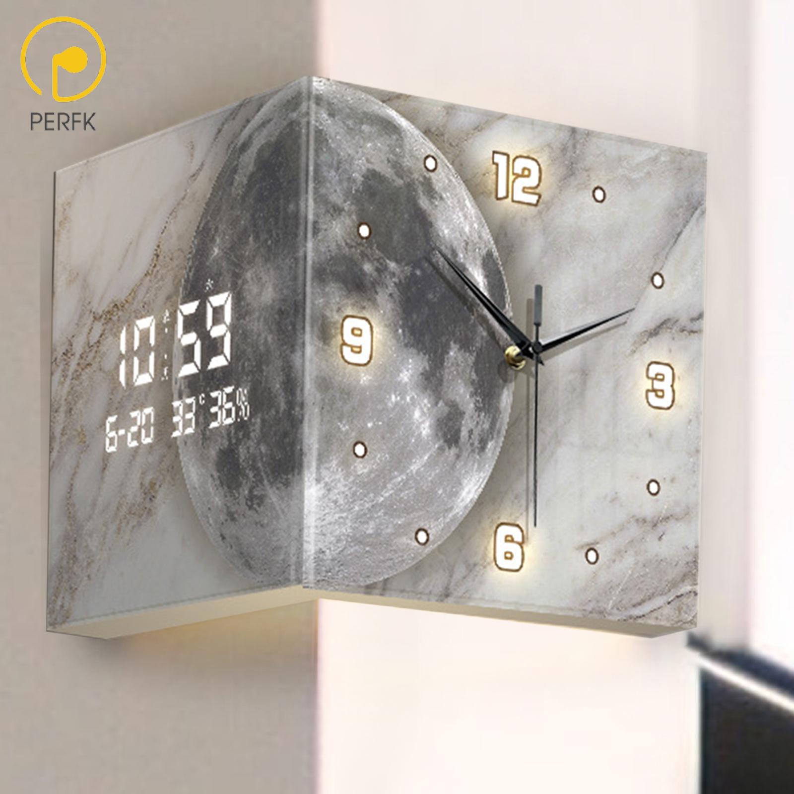 Perfk Lunar Pattern Double Sided Wall Clock Home Decoration Punch Free with Lamp for Bedroom Multifunctional Lightweight Creative ราคา 3,181 บาท*ส่งฟรี