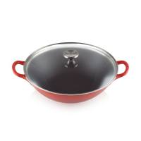 กระทะเหล็กหล่อ ฝาปิดกระจก ขนาดใหญ่ 32ซม. สีแดง WOK GLASS LID 32 CERISE SS KNOB