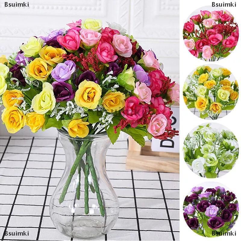 [COD] Bsuimki 21 Đầu Kim Cương Hoa Hồng 7 Ngã Ba Mùa Xuân Hoa Hồng Đám Cưới Nhỏ Trang Trí Nội Thất Nụ Hoa Nhân Tạo Hoa Nhựa Nhân Tạo Hoa