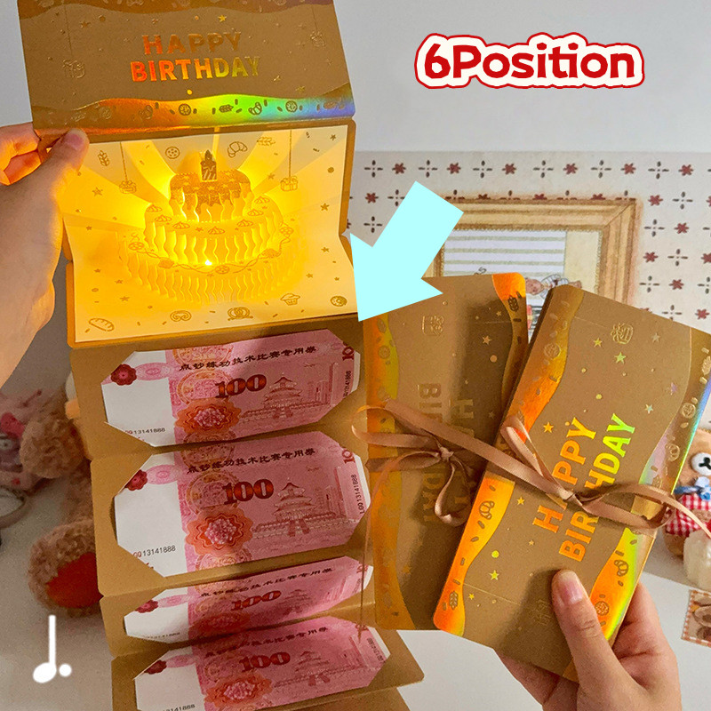 3D Pop Up Birthday Cards Birthday Red Envelope with Music and Light LED Colourful Happy Birthday Card