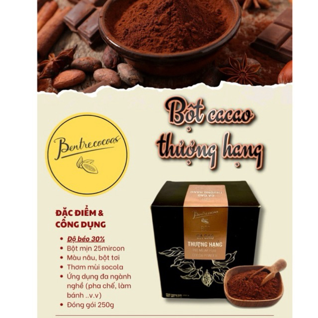 Bột cacao thượng hạng bơ cacao hộp 250g béo 30%