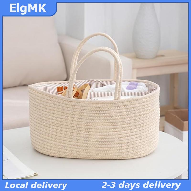 ElgMK Baby Diaper Organizer Bag Woven Cotton Caddy Bag Multipurpose Bag Category Placement Basket