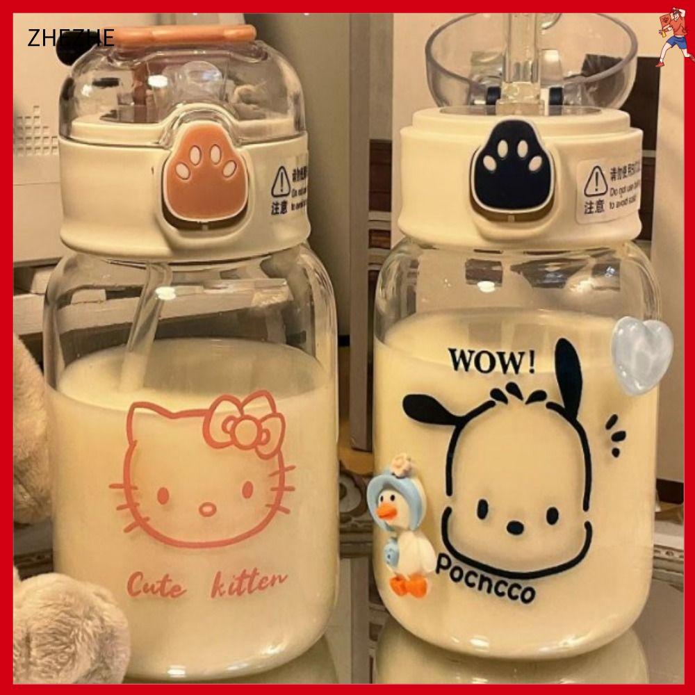ZHEZHE Cinnamoroll Chai nước có ống hút Anime Kuromi Chai nước hoạt hình anime Di động Chống rò rỉ Cốc uống nước Học sinh nam nữ