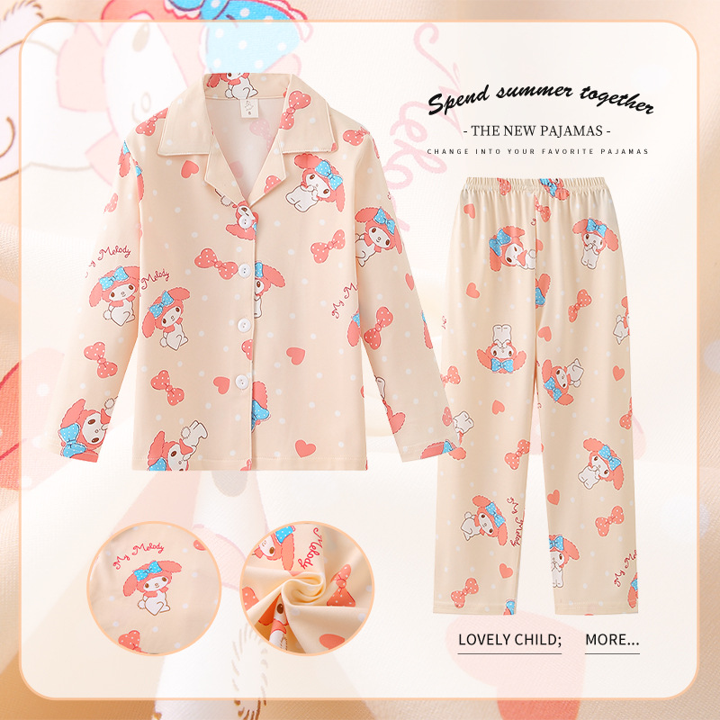 Kuromi cinnamoroll áo ngủ cho trẻ em và bé gái tay áo dài mới mùa xuân và mùa thu Áo Pajama Bộ Mỏng đồ ngủ tại nhà cho trẻ em