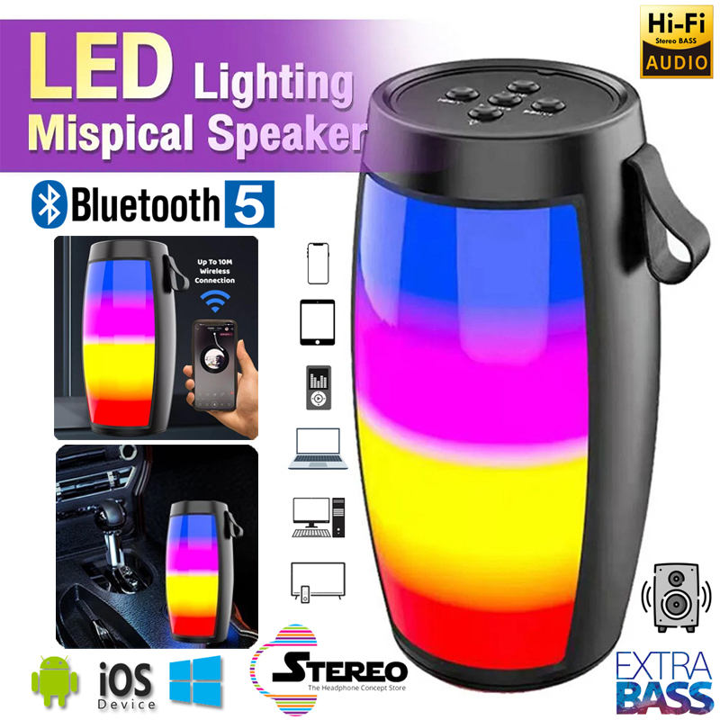 ลําโพงไร้สาย Bluetooth ลําโพงสเตอริโอ Bluetooth ซับวูฟเฟอร์แบบพกพาแบบชาร์จไฟได้ ไฟ LED สีสันสดใส พร้อมเสียงเบสสุด คุณภาพเสียงระดับ HIFI คุณภาพเสียงที่ดี น้ําหนักเบส ลําโพงระยะ ราคา 46 บาท*ส่งฟรี