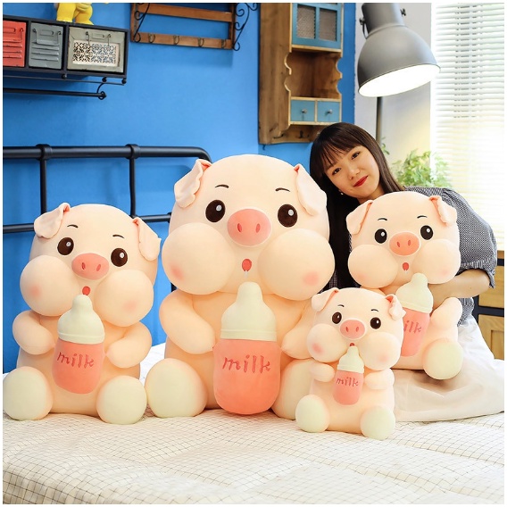Gấu bông heo ôm bình sữa lợn bú bình sữa gối ôm hình thú nhồi bông cao cấp mềm mịn siêu cute,size ́80cm -t025-3