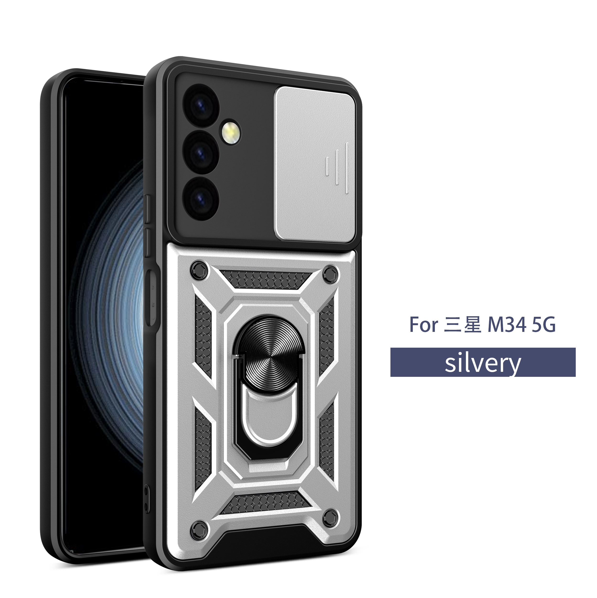 Cho Samsung Galaxy M34 5g trường hợp Vòng chống sốc đứng Vỏ bảo vệ Samsung M34 trượt camera ống kính bảo vệ Ốp lưng cứng điện thoại Bìa