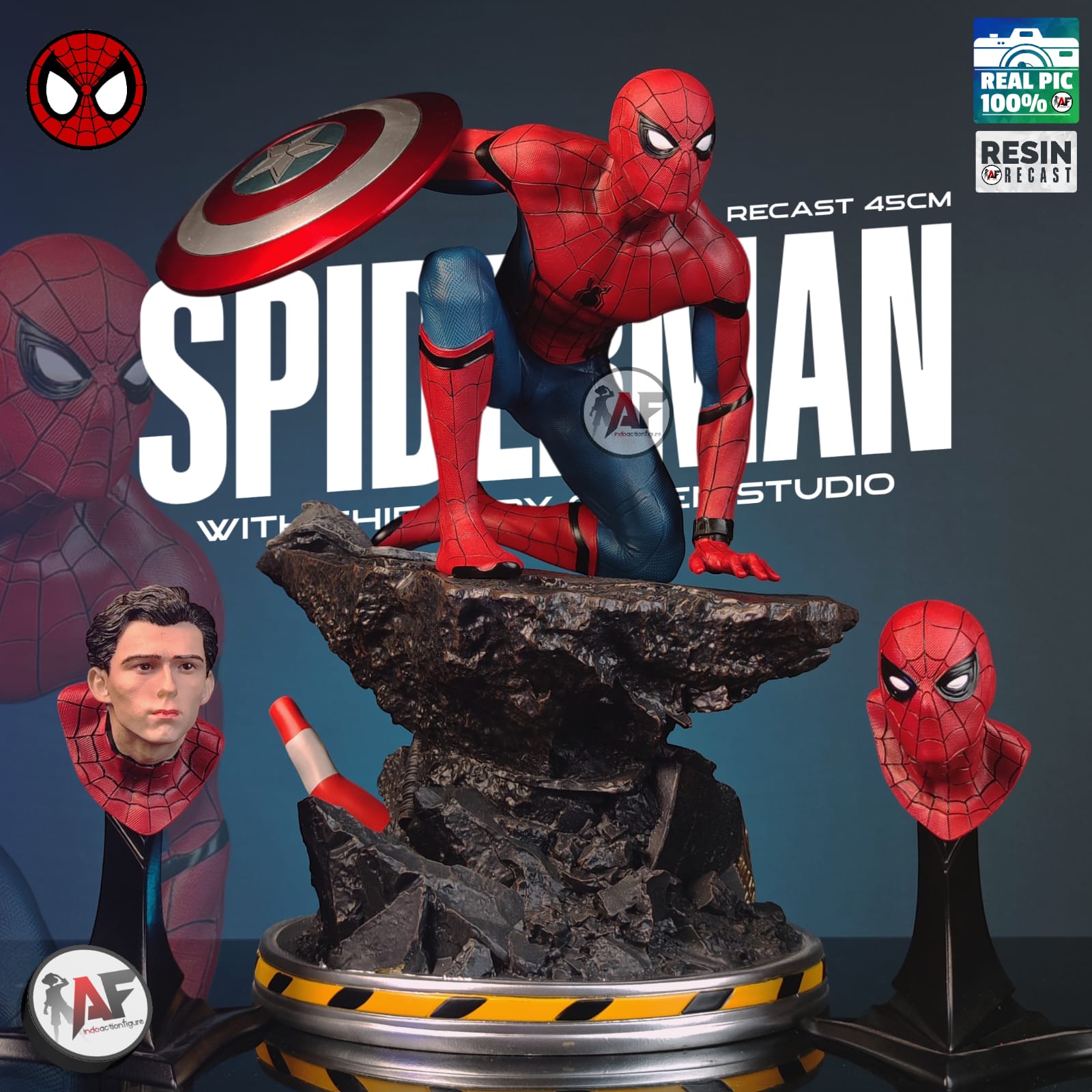 Statue Action Figure Resin Spiderman Shield Design Recast
