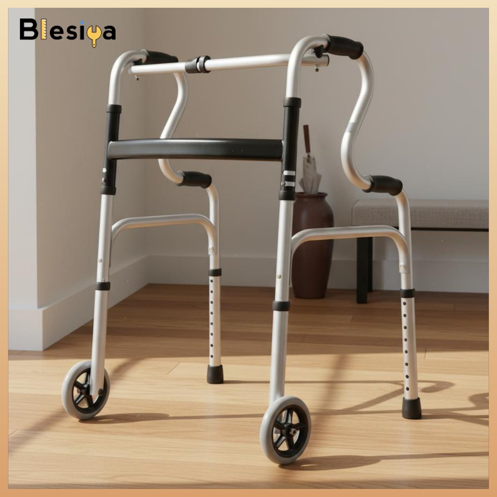 Blesiya Stable Support Aluminum Mobility Aid Easy to Carry Mobility Aid with Wheels Adjustable Height Walking Frame Ergonomic Grips for Indoor ราคา 4,688 บาท*ส่งฟรี