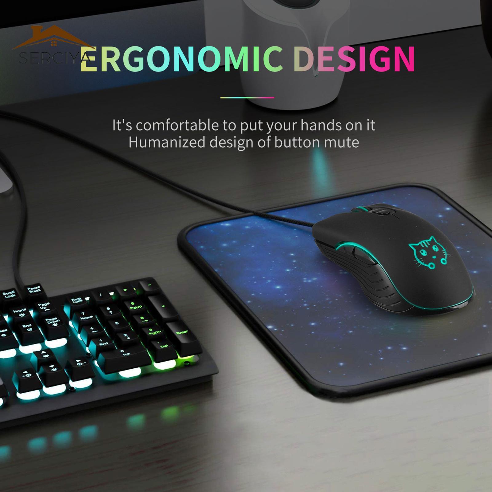 Serciya Ergonomic Chuột chơi game có dây máy tính cá nhân yên tĩnh máy tính xách tay chuột quang 6 nút