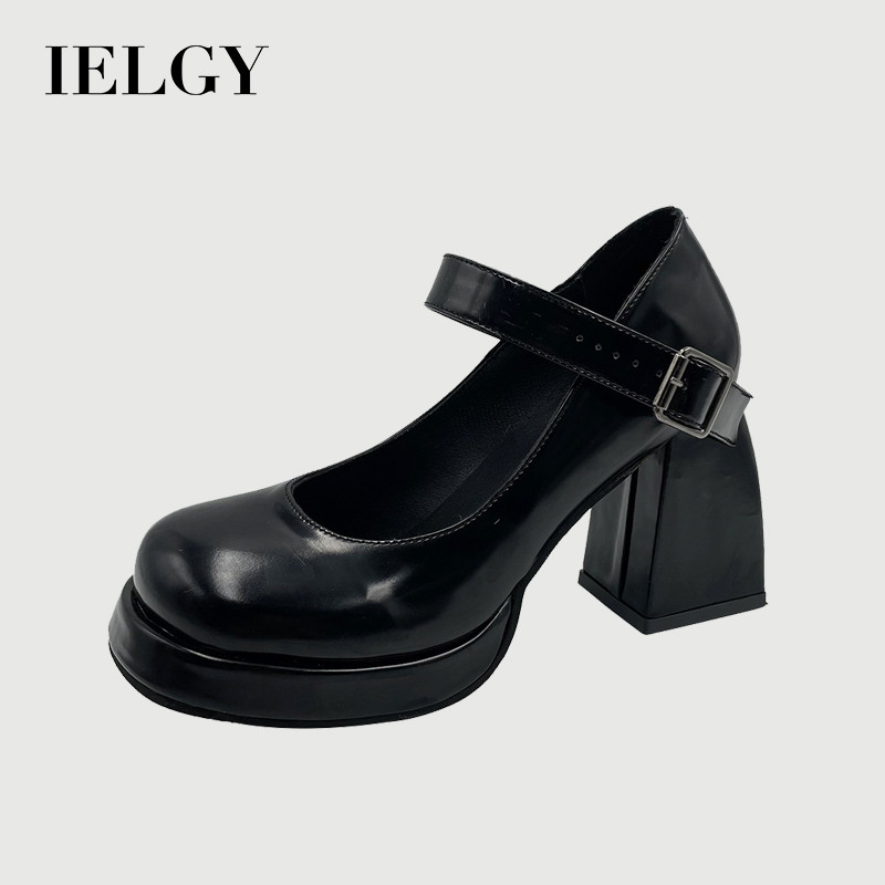 IELGY Mary Jane Women's Shoes Block Heel Thick Sole Heightened Japanese Hottie Temperament Leather Shoes ราคา 564 บาท*ส่งฟรี