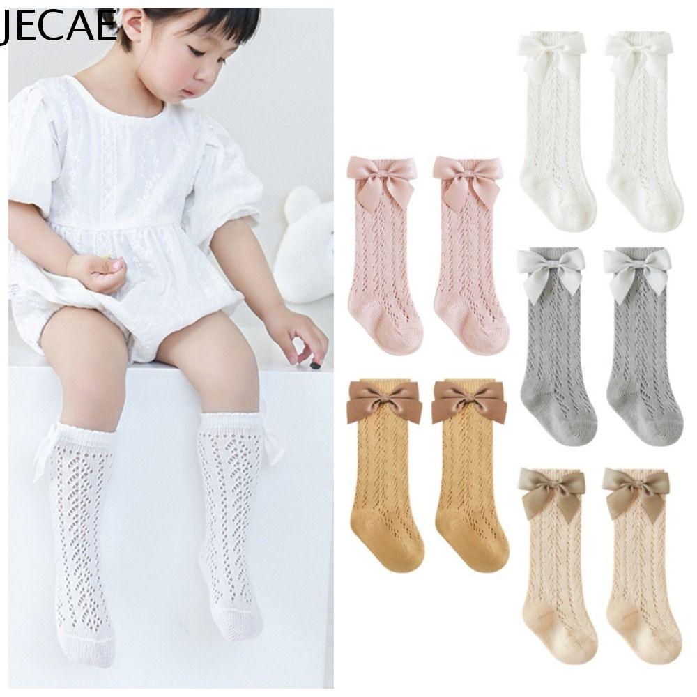 JECAE Mềm Vớ cotton cho bé gái Ngọt ngào Nơ Vớ ống dài cho trẻ em Đáng yêu Thoải mái Bọc chân màu trơn 0-5 tuổi