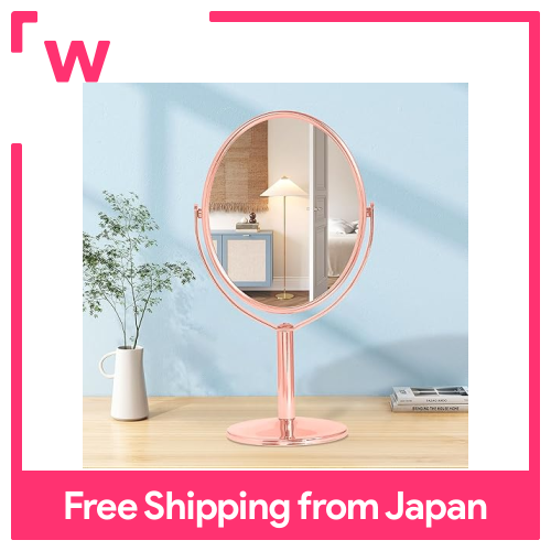 Browgrow Tabletop Gương Kim Loại Gương trang điểm kích thước nhỏ Tabletop gương hai mặt gương 2X Gương nữ diễn viên Gương đứng gương, dễ dàng để thực hiện (hình bầu dục Màu Vàng Hồng)