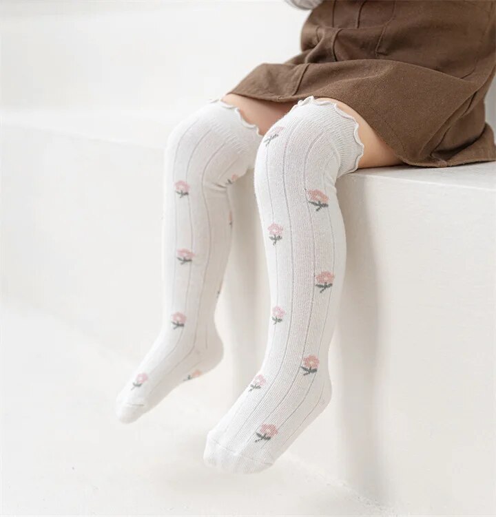 Thu Đông Hàn Quốc Hoa sọc cao đến đầu gối vớ dài ấm Legging Giữ Nhiệt vớ Vớ cho bé gái