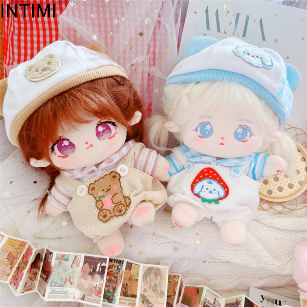 INTIMI Quần có dây đeo Bộ quần áo búp bê cotton Mũ Gấu Ăn mặc Quần áo búp bê vải nhung lông Quần áo 