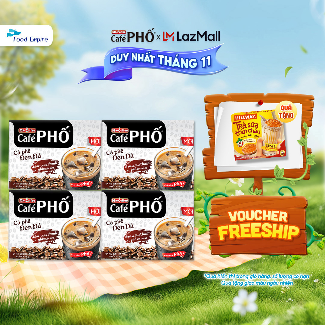 Combo 4 hộp Cà phê Phố Đen Đá - Maccoffee (hộp 10 gói x 16g)