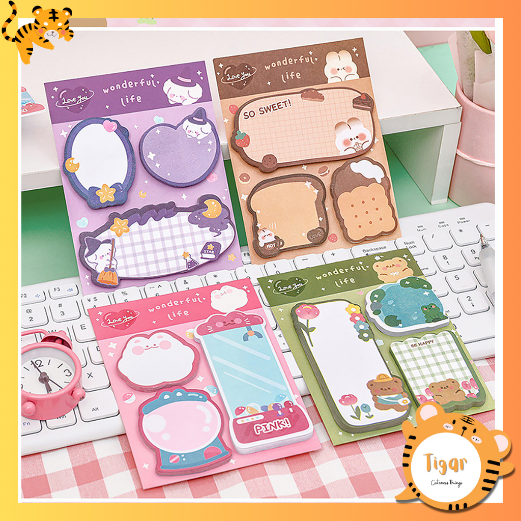 Set 3 tập giấy note ghi chú Hangsu nhiều hình cute dễ thương, giấy nhớ học sinh nhỏ xinh