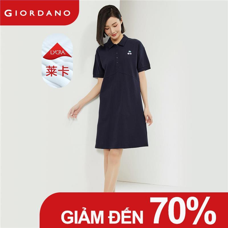 GIORDANO Nữ Váy Thêu Hoa Co Giãn Áo Polo Ngắn Tay Mùa Hè Đơn Giản Thời Trang Áo Polo 05464459